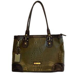 Etienne Aigner Leather Croc Olive Shoulder Bag Tote. EUC Size 16.5” x 11” x 5”